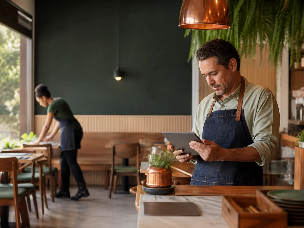 Comerciante acompanhando os resultados do negócio em um tablet